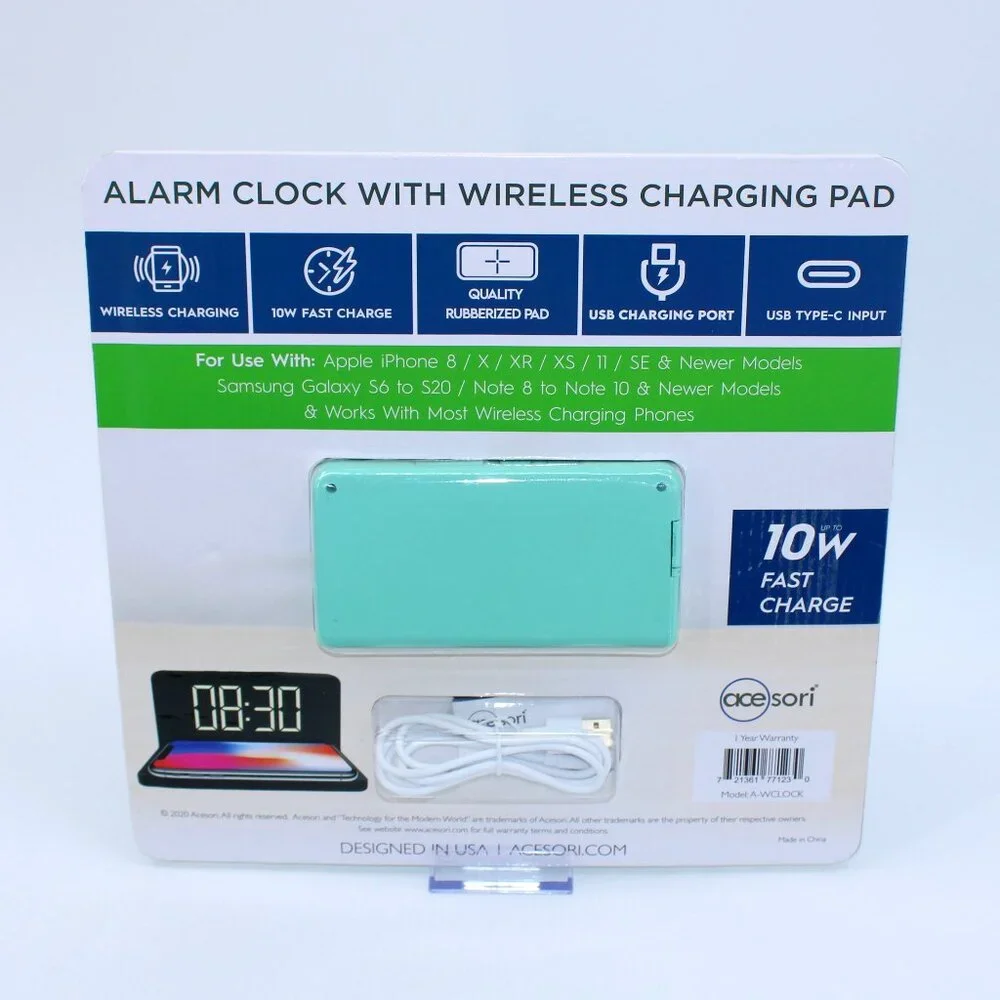 Ace Sori Alarm Clock with Wireless Charging Pad Aqua Single
